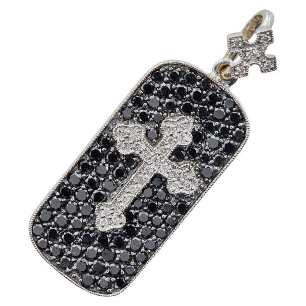 Unbranded Diamond Cross Motif 18K White Gold Pendant Silver